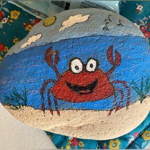Hand-Painted Crab Rock Art